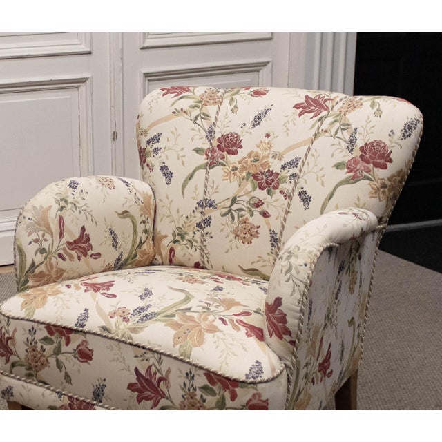 1940s Art Nouveau Swedish Grace Lounge Chairs in Floral Jacquard, 1940s, Set of 2 For Sale - Image 5 of 16