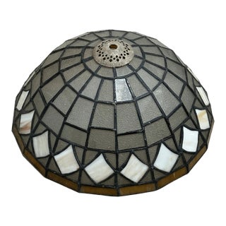 Vintage Tifany Style Geometric Design Stained Glass Shade For Sale