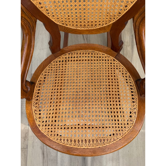 Antique Victorian Carved Wood Hand-Caned Rocking Chair For Sale - Image 10 of 17