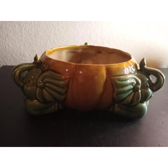 Art Deco Vintage Majolica Green Glazed Baby Elephant Planter For Sale - Image 3 of 8