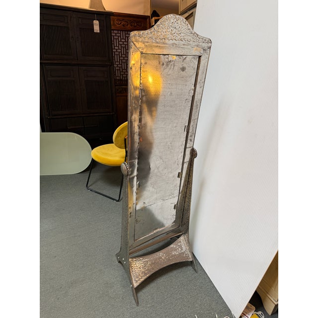 Hand Hammered Tin Cheval Floor Mirror | Chairish