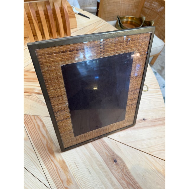 1970s Woven Rattan Picture Frame With Metal Border For Sale - Image 5 of 7