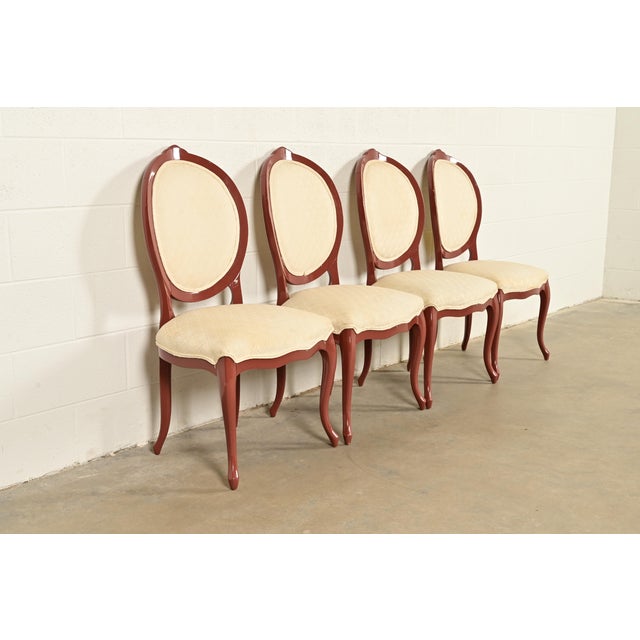 French Provincial Karges Style French Provincial Louis XV Brown Lacquered Dining Chairs, Set of Four For Sale - Image 3 of 12