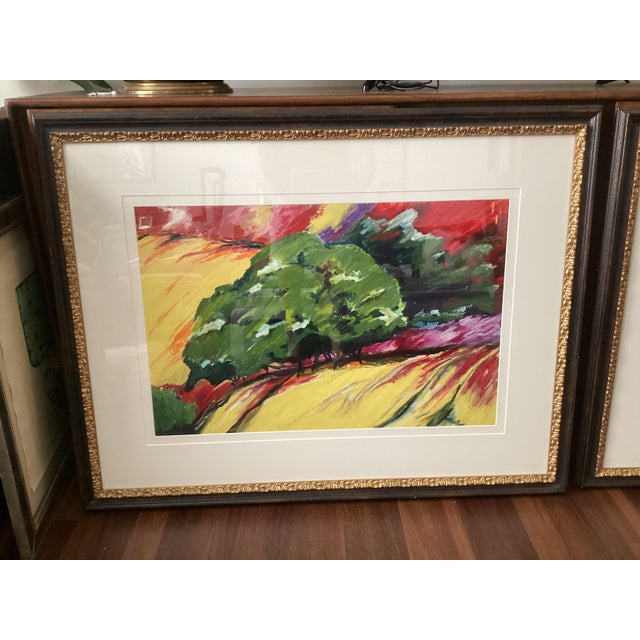 A vibrant pair of original oilstick landscapes by contemporary American artist Susan R. Wilson, an Illinois-based painter...