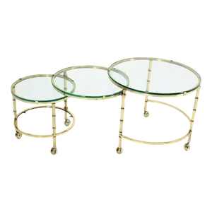 Heavy Solid Bronze Faux Bamboo Expansion Round Nesting Coffee Side Tables