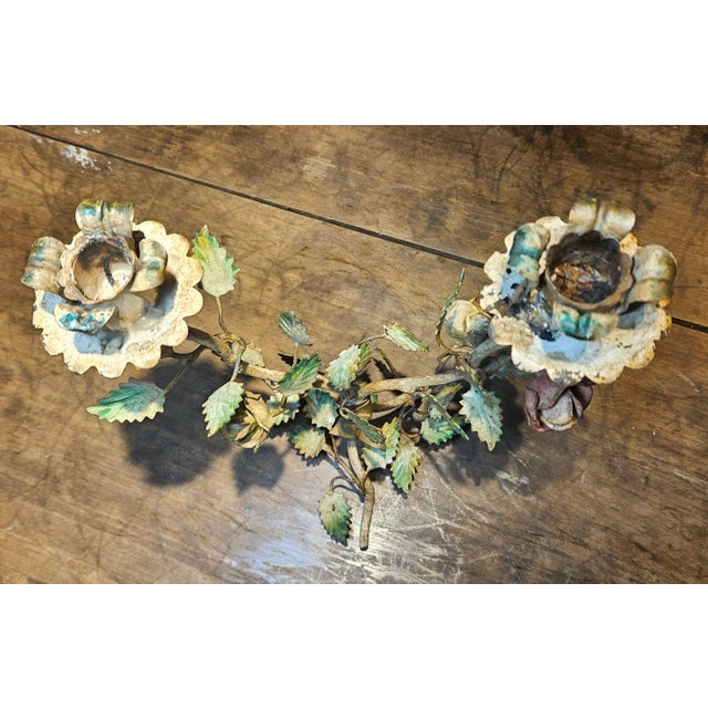 Vintage Italian Toleware Two Arm Candelabra For Sale - Image 11 of 12