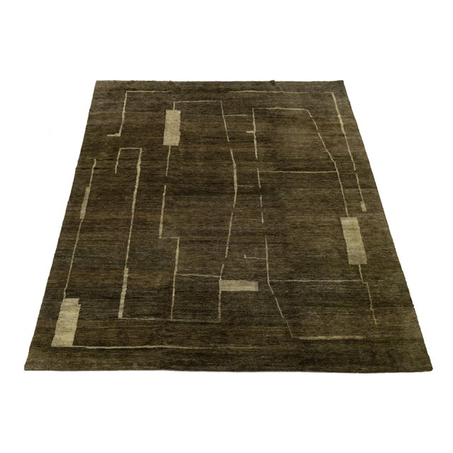Brown Contemporary Hand-Knotted Espresso Wool Rug With Minimalist Geometric Abstract For Sale - Image 8 of 12
