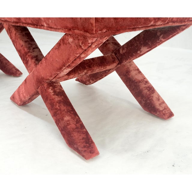 Pair of Red Brick X Base Billy Baldwin Mid Century Modern Window Benches MINT! For Sale - Image 9 of 11