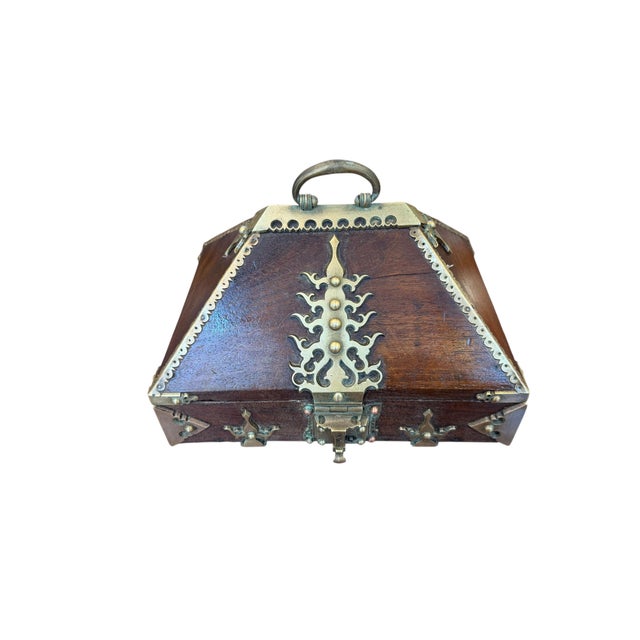 18th Century Brass Mounted and Lacquered “Marriage” Dowry Box. Exquisite For Sale - Image 4 of 9