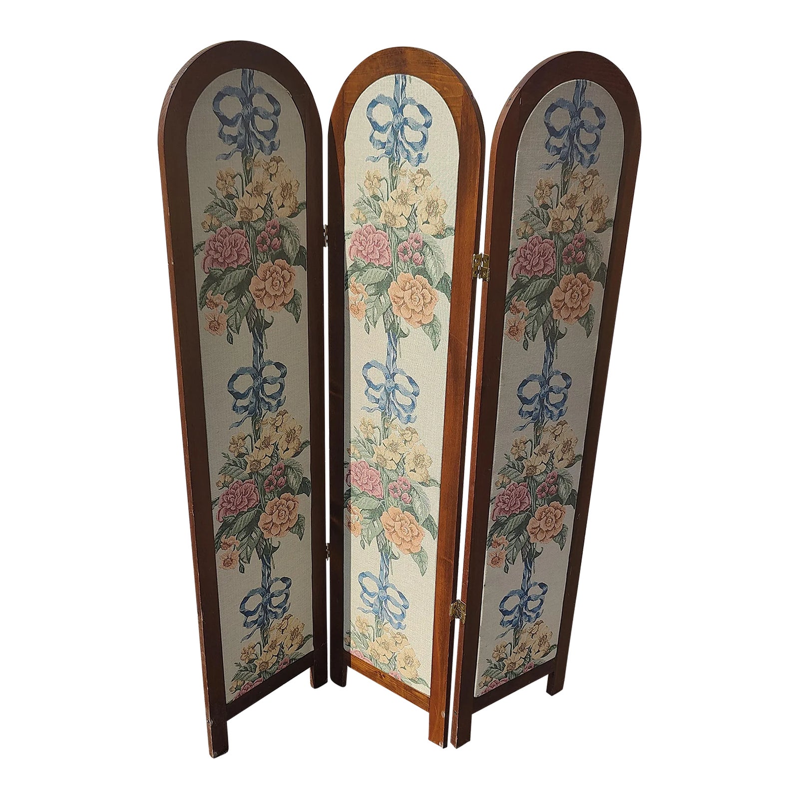 Mid 20th Century Vintage Embroidered Privacy 3-Panel Screen | Chairish