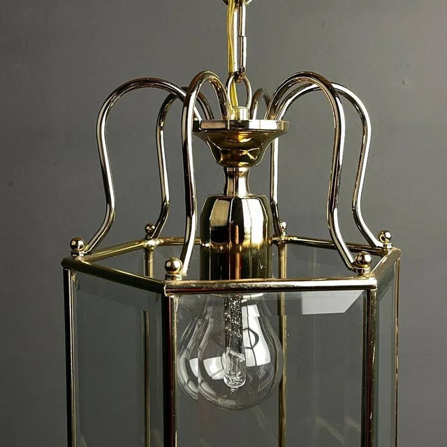 Mid-Century Modern Vintage Pendant Lamp in Brass Polished Glass, Italy, 1960s For Sale - Image 3 of 12