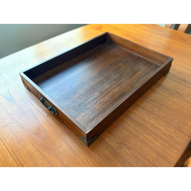 Mid 20th Century Vintage Mahogany Wood Butlers Tray Brass Handles and Corners For Sale - Image 5 of 7