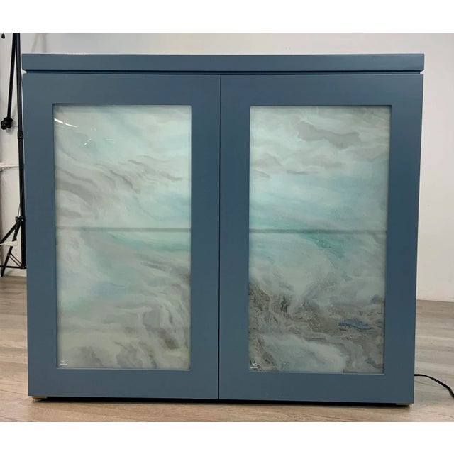 Abstract Modern Reverse Painted Light Up Cabinet For Sale - Image 4 of 7