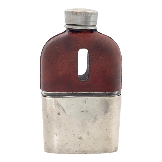Antique English Leather Wrapped Mini Flask For Sale