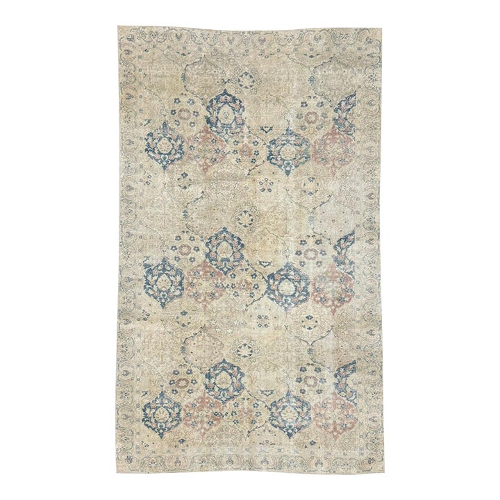 Antique Turkish Sivas Rug 6x9 | Ivory, Faded Blue & Dusty Rose Floral ...