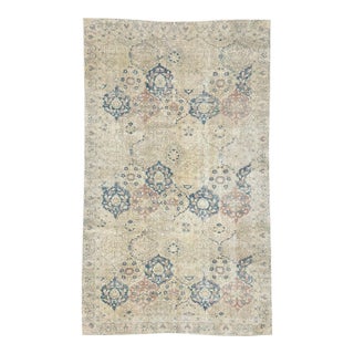Antique Turkish Sivas Rug 6x9 | Ivory, Faded Blue & Dusty Rose Floral Design For Sale