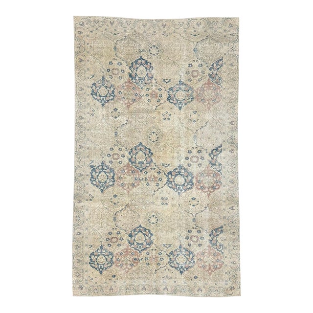 Antique Turkish Sivas Rug 6x9 | Ivory, Faded Blue & Dusty Rose Floral Design For Sale