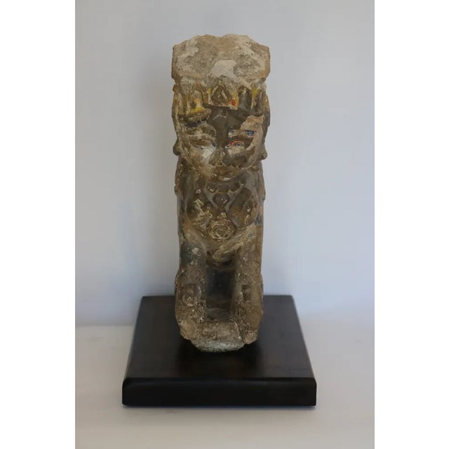 Indian Hand Carved Stone Mystical Creature With Wood Base For Sale - Image 3 of 8