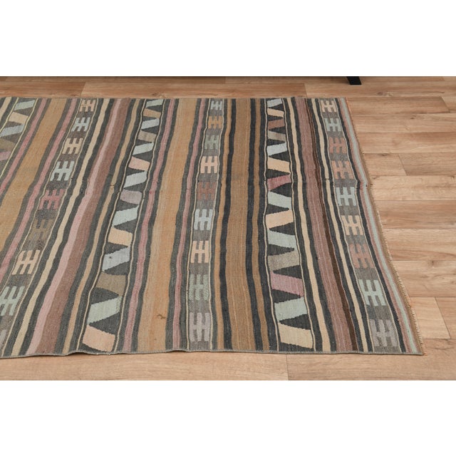 1970s Vintage Turkish Oushak Handmade Wool Cotton Brown Kilim Rug For Sale - Image 9 of 11