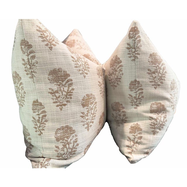 Honey Gold and Ivory Botanical Pillows - A Pair For Sale - Image 4 of 4