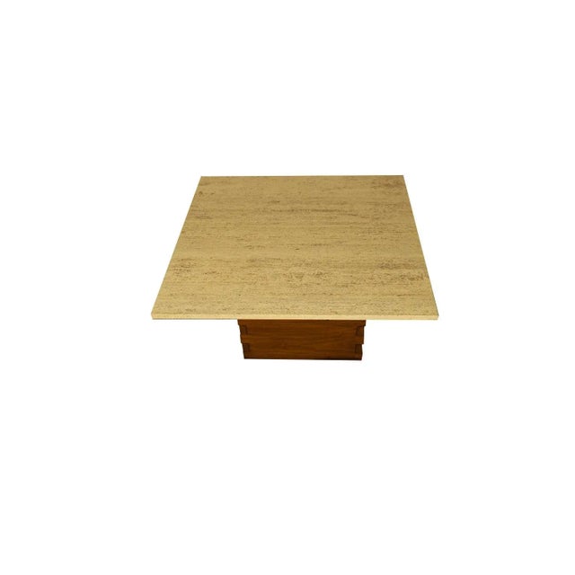 1970s Mid-Century Travertine Walnut Base Coffee Table For Sale - Image 10 of 11