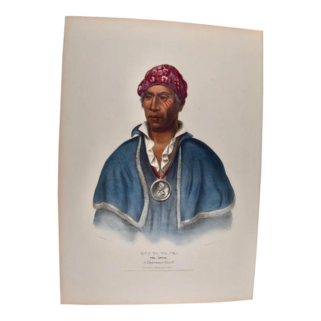 Qua-Ta-Wa-Pea, a Shawnee: 19th C. Folio Hand-Colored McKenney & Hall Lithograph, 1836 For Sale