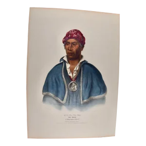 Qua-Ta-Wa-Pea, a Shawnee: 19th C. Folio Hand-Colored McKenney & Hall Lithograph, 1836