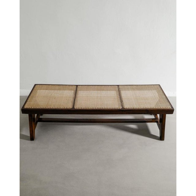 French Mid-Century Wooden Teak & Rattan Bench by Pierre Jeanneret, 1950s For Sale - Image 6 of 7