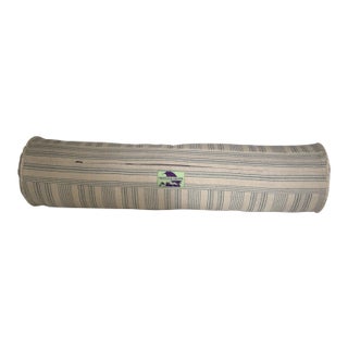 Woven Stripe Cowtan Tout Fabric Bolster With 90/10 Down Insert For Sale