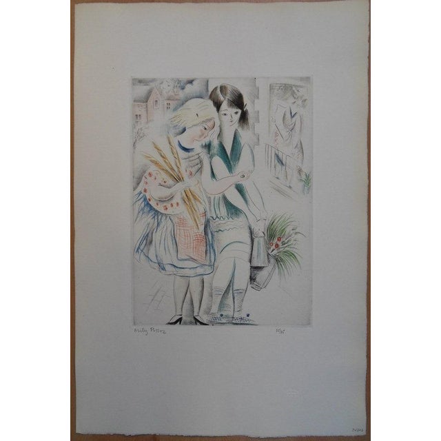 Emilia "Mily" Possoz (1888-1967) Young Girls on a Stroll Original etching and color aquatint Signed in pencil Limited...