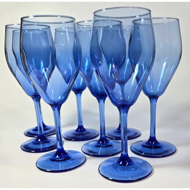Fairy Blue Mimosa Champagne Goblets- Set of Eight For Sale - Image 4 of 11