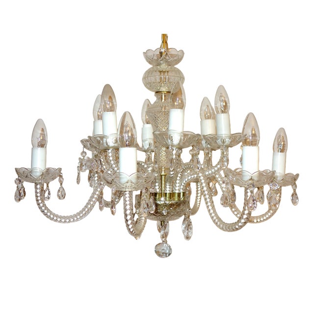 Bohemian Glass Crystal 12-Light Chandelier from Royal Dux, 1970s For Sale