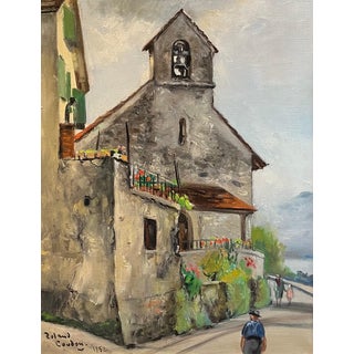 Roland Coudan, Bell Tower, Oil on Canvas, 1952, Framed For Sale