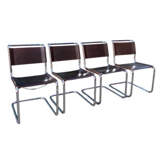 Vintage Cognac Brown S33 Chairs by Mart Stam for Thonet, 2010, Set of 4 For Sale
