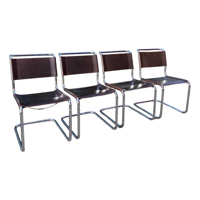 Vintage Cognac Brown S33 Chairs by Mart Stam for Thonet, 2010, Set of 4 For Sale