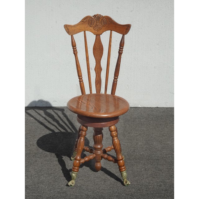 French Country Antique French Country Chair ~ Piano Swivel Stool W Backrest & Cast Iron Feet For Sale - Image 3 of 14