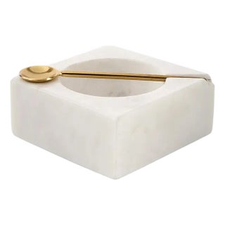 Square Marble Spice Pot With Spoon - White For Sale
