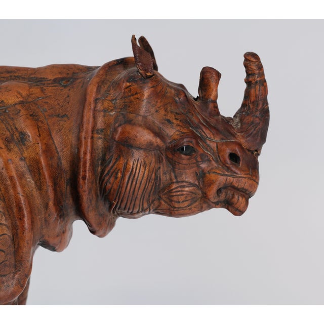 Vintage Leather Covered Model Sculpture of Rhino, 1920s, in Good conditions. Designed 1920 to 1949