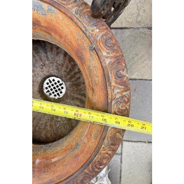 Copper Vintage Ornate Cast Iron Garden Urn Planter With Scroll Handles & Aged Patina For Sale - Image 8 of 12