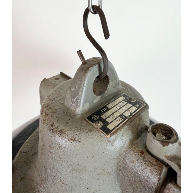 Industrial Black Enamel and Cast Iron Cage Pendant Light from Elektrosvit, 1960s For Sale - Image 12 of 18