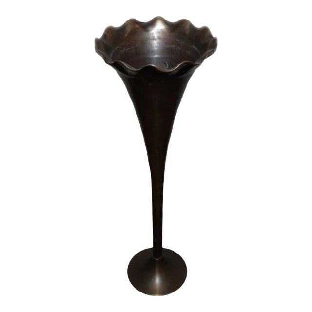 1960s Contemporary Flower Flute Vase in Vintage Pewter Finish For Sale