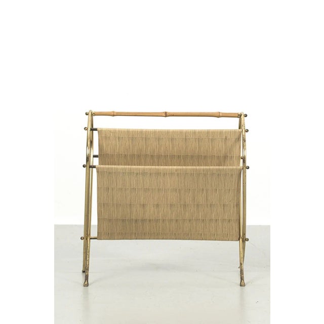 Vintage Magazine Holder in Brass and Bamboo For Sale - Image 3 of 8