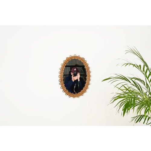Wood Vintage Oval Mirror in Curved Rattan and Bamboo by Franco Albini, Italy, 1960s For Sale - Image 7 of 12