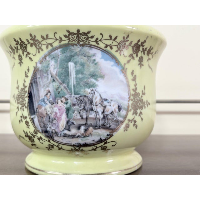 Ceramic Elegant Neoclassical Style Cachepot — Scenic Romantic Portraits & Gilt Filigree For Sale - Image 7 of 10