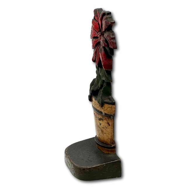 Rare & Hard to Find Antique American Poinsetta Flower Pot Cast Iron Doorstop - Circa 1920s For Sale - Image 9 of 12