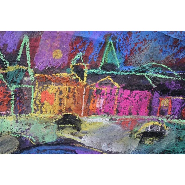 Travel notes Paper, pastel, 19x25 cm The focal point of the artwork is a colorful cityscape, reflecting the artist's...