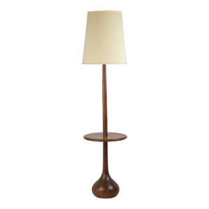 1950s Solid Danish Teak Bulbous Floor Lamp With Side Table