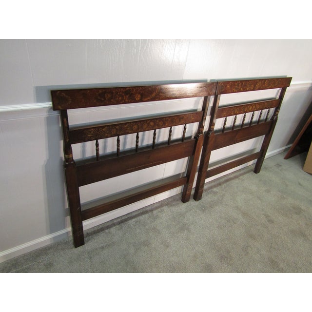 Item 87664: Hitchcock pair of solid maple headboards. Age: 1980's. Details: Paint decoration and beds will require a frame...