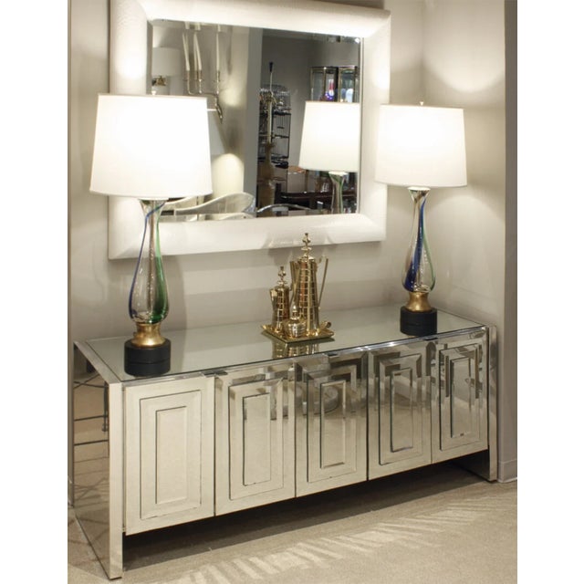 1970s Vintage 1970s Mid Century Modern Mirrored Ello Credenza Cabinet Hollywood Regency For Sale - Image 5 of 6