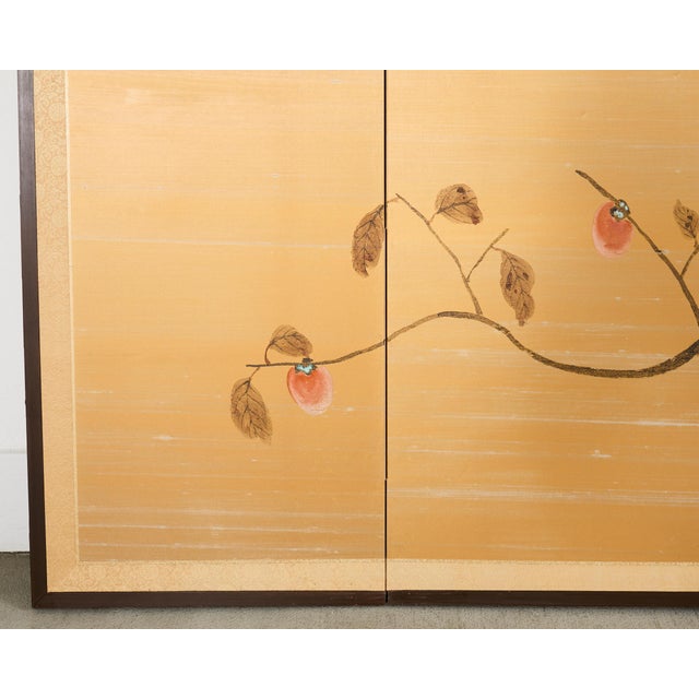 Japanese Showa Four Panel Screen Persimmon Branch in Snow For Sale - Image 12 of 18
